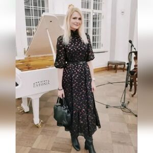 Zara midi dress pink metallic polka dots